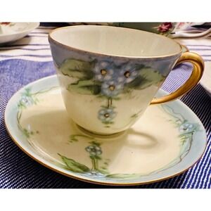 Richard Ginori Italy Hand Painted Forget Me Not Floral Tea‎ Cup Saucer